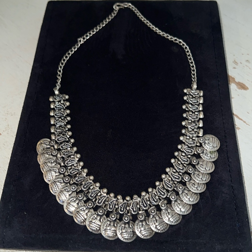 Unmarked Sterling Silver Aztec tribal Vintage Necklace handmade choker
